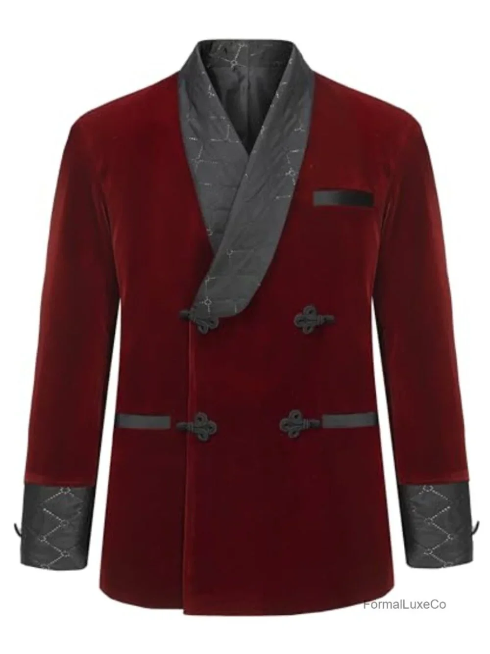 Men's Velvet Smoking Jacket Double Breasted Shawl Collar Blazer Quilted